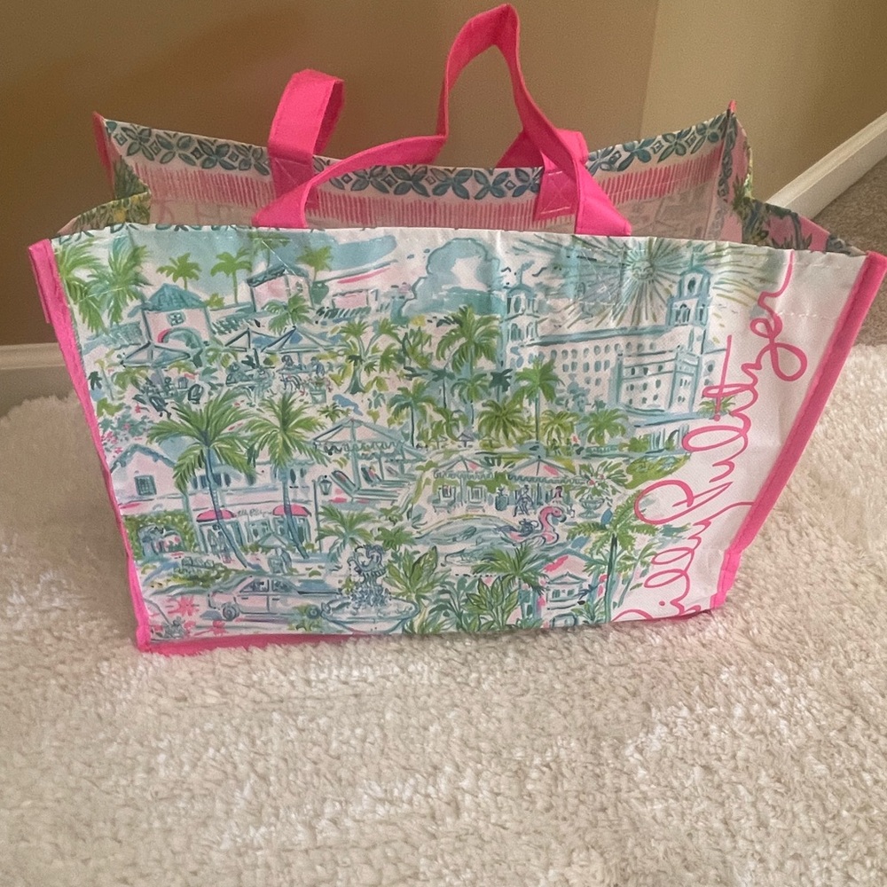 Lilly Pulitzer Colorful Tote Bag with Pink Handles